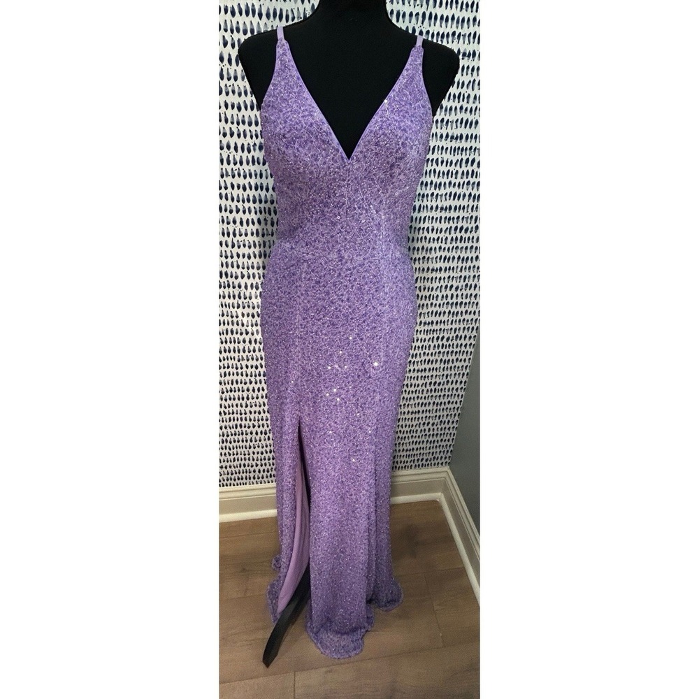 Dress The Population Womens Purple Sequin Spaghetti Strap‎ Gown NWOT Small $618